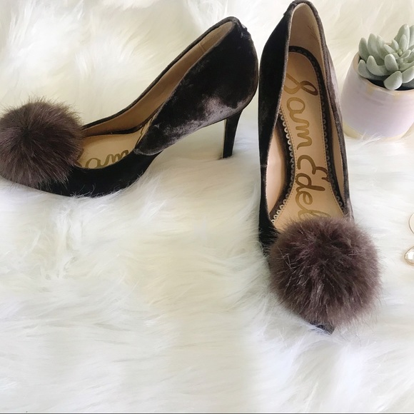 Sam Edelman Velvet Pom Pom Heels - Sz 6 - Picture 2 of 5